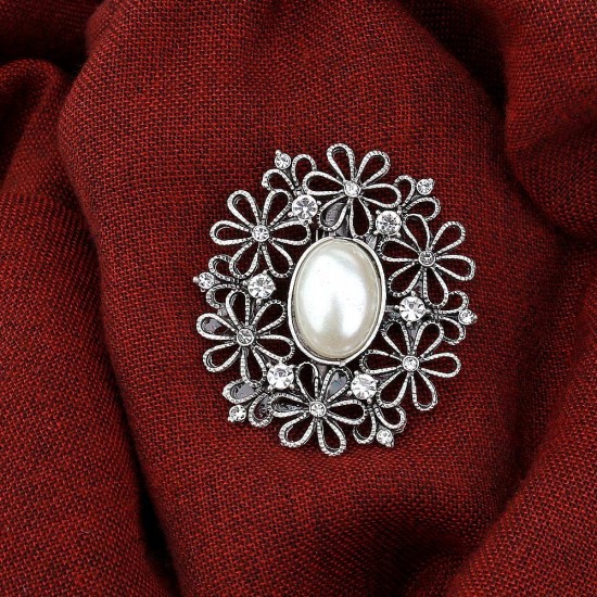 Crystal Stone And Pearl Brooch
