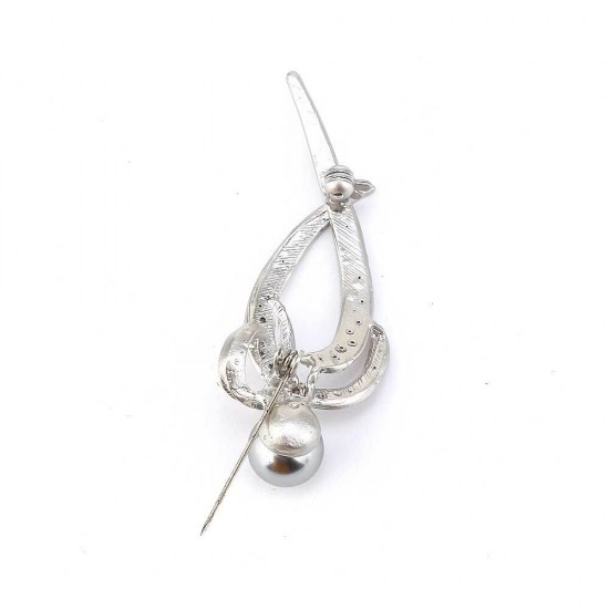Stone And Pearl Silver Color Brooch