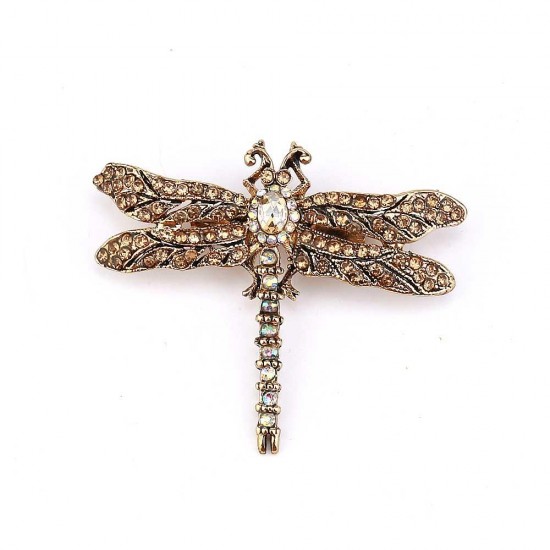 Crystal Stone Dragonfly Brooch