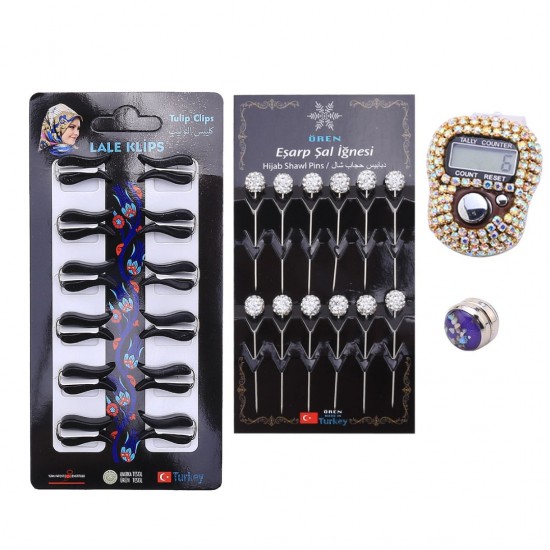 Scarf Jewelry and Zikir Counter Set 26 Pieces